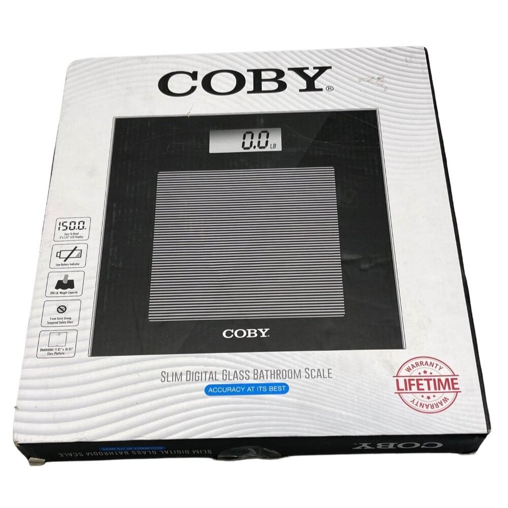 coby slim digital glass bathroom scale 12x10" READ new